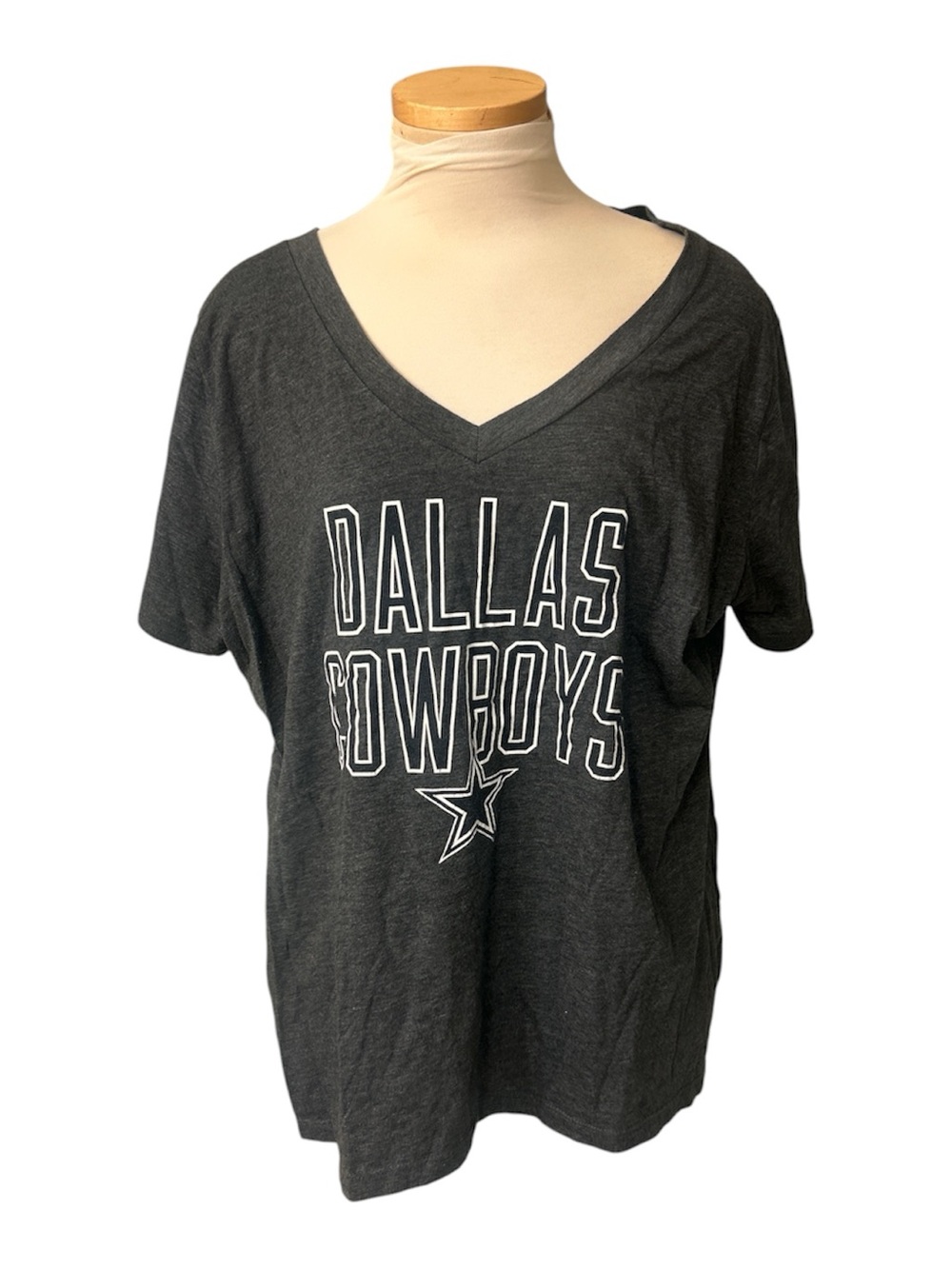 NFL Dallas Cowboys Women's Dark Gray V-Neck Tee with White Logo Size Plus 2XL